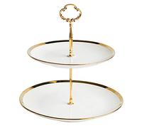 Iamagie Cupcake Stand Tower Dessert Display Plate 2-Tier Round White Ceramic Serving Tray Dish Treat Stacked Pastry Fruit Serving Platter Tree Stand for Gift Tea Party Restaurant, Gold Edge