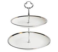 Iamagie Cupcake Stand Tower Dessert Display Plate 2-Tier Round White Ceramic Serving Tray Dish Treat Stacked Pastry Fruit Serving Platter Tree Stand for Gift Tea Party Restaurant, Silver Edge