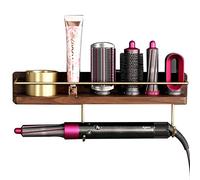 Iamagie Wall Mount Holder for Dyson Airwrap Styler Hair Curler Wand Brush Barrels Bathroom Shelf Tray Wood Stand Home Bedroom Hair Salon Storage Organizer with Hook for Comb Cream Facial Cleanser