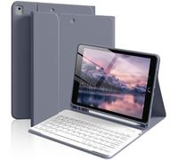 IAMKHO Keyboard Case for iPad 9th/8th/7th Generation 10.2 Inch 2021/2020/2019, for iPad Air 3rd Gen/iPad Pro 10.5 inch with Pencil Holder, Slim Detachable Wireless Bluetooth Keyboard, Purple Gray