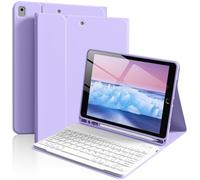 IAMKHO Keyboard Case for iPad 9th/8th/7th Generation 10.2 Inch 2021/2020/2019, for iPad Air 3rd Gen/iPad Pro 10.5 inch with Pencil Holder, Slim Detachable Wireless Bluetooth Keyboard, Light Purple