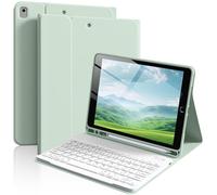IAMKHO Keyboard Case for iPad 9th/8th/7th Generation 10.2 Inch 2021/2020/2019, for iPad Air 3rd Gen/iPad Pro 10.5 inch with Pencil Holder, Slim Detachable Wireless Bluetooth Keyboard, Light Green
