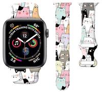IAMRAVER Sport Watch Band Compatible with Apple Watch Band 38mm 40mm 41mm Women, Soft Silicone Floral Print Sport Strap Replacement Wristbands for iWatch Series Ultra 9 8 7 6 5 4 3 2 1 SE - Cute cats