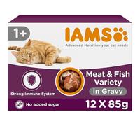 IAMS Delights Complete Wet Cat Food for Adult 1+ Cats Meat and Fish Variety in Gravy Multipack 12 x 85 g Pouches