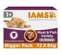 IAMS Delights Complete Wet Cat Food for Adult 1+ Cats Meat and Fish Variety in Gravy Multipack 72 x 85 g Pouches