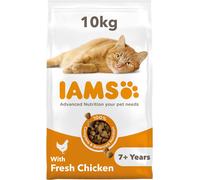 IAMS Complete Dry Cat Food for Senior 7+ Cats with Chicken 10 kg, Original Pack