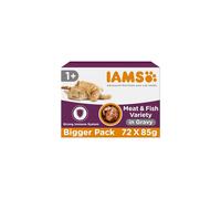 IAMS Delights Complete Wet Cat Food for Adult 1+ Cats Meat and Fish Variety in Gravy Multipack 72 x 85 g Pouches