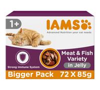 IAMS Delights Complete Wet Cat Food for Adult 1+ Cats Meat and Fish Variety in Jelly Multipack 72 x 85 g Pouches