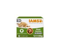 IAMS Delights Complete Wet Cat Food for Adult 1+ Cats Meat Variety in Gravy Multipack 12 x 85 g Pouches
