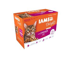 IAMS Delights Complete Wet Cat Food for Senior 7+ Cats Chicken in Gravy Multipa