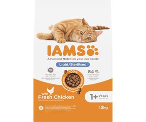 IAMS for Vitality Light in Fat Sterilised Cat Food with Fresh Chicken - 10kg