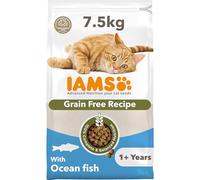 IAMS Grain Free Adult Complete Dry Cat Food Ocean Fish 7.5kg - Supports Strong Immune System