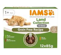IAMS Grain Free Adult Wet Cat Food Meat Variety Mix in Gravy 12 x 85g - No Added Sugar