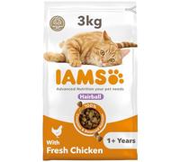 IAMS for Vitality Hairball Reduction Dry Cat Food with Fresh Chicken for Adult and Senior Cats, 3 kg