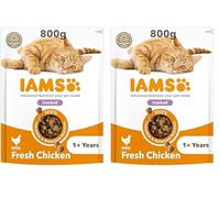 IAMS Hairball Complete Dry Cat Food for Adult and Senior Cats with Chicken 800 g (Pack of 2)