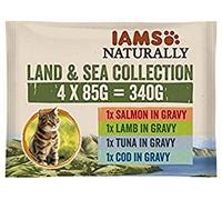 IAMS Naturally Wet Cat Food Land and Sea Collection Complete and Balanced Cat Food with Natural Ingredients for Adult Cats, 4 x 85 g