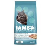 IAMS PROACTIVE HEALTH Adult Indoor Weight Control & Hairball Care Dry Cat Food with Chicken & Turkey Cat Kibble, 7 lb. Bag