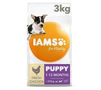 Iams Puppy/Junior Dry Dog Food with Small/Medium Breed Chicken, 3 kg - Pack of 3