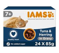 IAMS Delights Complete Wet Cat Food for Senior 7+ Cats Herring and Tuna in Gravy Multipack 24 x 85 g Pouches