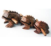 IAMSIAMZ Guiro Percussion Wooden 3 Piece Set of 3 Natural Wood Güiro Frog 10-8-5 cm.