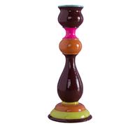 Ian Snow Chocolate & Orange Wooden Painted Candle Stick Holder