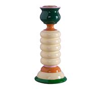 Ian Snow Cream & Green Wooden Painted Candle Stick Holder