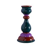 Ian Snow Green & Purple Wooden Painted Candle Stick Holder