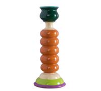 Ian Snow Orange & Green Wooden Painted Candle Stick Holder