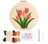 IAndhy 15 Pcs Punch Needle Kits, Punch Needle Kits for Adults Beginners, Tulip Embroidery Kit - DIY Craft Set with Vintage Tulip Design, Perfect for Handmade Decor & Floral Stitching Projects