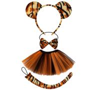 IAndhy Tiger Costume Kids, 4-Piece Tiger Tail Bow Tie Skirt Set, Animal Costume for Adults, Halloween Parties Animal Theme Dress Up Cosplay Carnival