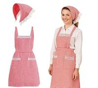 IAndhy Vintage Aprons for Women, Pinafore Apron Set with Pockets, Cotton Apron for Cooking Baking Gardening, 2-Piece Kitchen Apron and Headband Set, Retro Style Home and Professional Use