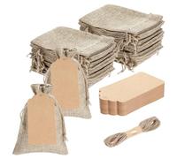 IANFAN 100 Pcs Burlap Gift Bags With 2 Pcs Drawstring & 100 Brown Paper Gift Tags, 4x6 Small Burlap Gifts Bags Bulk Linen Sacks for Wedding Party Favors Christmas Festival Coffee DIY Craft Bag