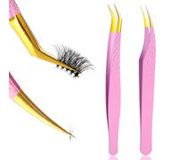 IANFAN Lash Tweezers for Eyelash Extensions, 2 Pcs 90 Degree Fiber Tip Eyelash Extension Tweezers, Pink, False Lashes & Volume Lash, 2Pcs Set, for Lashes Technicians