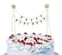 IANFAN Mini Happy Birthday Banner, Personalized Cake Topper, 1 Pc Star Cake Topper Garland For Party Supplies, Brown