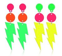 IANFAN Neon Earrings for Women, 2 Pairs Acrylic Lightning Bolt Earrings, Retro Drop Dangle for 80s Theme Parties & Glow Nights (Yellow & Green)