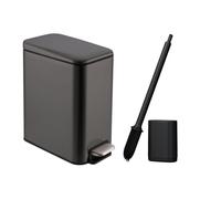 ianomla 5L Bathroom Bin with Loo Brush, Black Small Steel Pedal Bin, Slim Kitchen Rubbish Trash Can, Garbage Dustbin with Lid and Inner Can Liner Bucket, for Narrow Space, Office, Make up Room