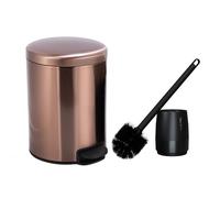 ianomla 5L Bathroom Bin with Loo Brush, Rose Gold Small Round Stainless Steel Pedal Bin, Slim Kitchen Rubbish Trash Can, Garbage Dustbin with Lid and Inner Can Liner Bucket, for Narrow Space, Office