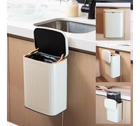 ianomla 8L Kitchen Bin, Under Counter Stainless Steel Trash Can, Hanging Rubbish Bin, Food Waste Caddy with Cover Wall Mountable, for Kitchen Bathroom Bedroom White