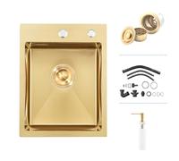 iAnomla Gold Bar Drop in Kitchen Sink, 35 x 45 cm, RV Small Stainless Steel 16 Gauge Topmount Small Sink, Single Bowl Gold Wet Bar Outdoor Campervan, Basin with Drain Strainer.Soap Dispenser