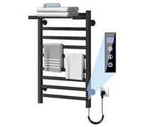 iAnomla Heated Towel Rail Electric - Fast Warming, 650 x 450mm,Wall Mounted, Black Bathroom Towel Radiator with Thermostat & Timer, 2 in 1 Airer Warmer Rack & Rack Wall, for Shower, Hot Tub