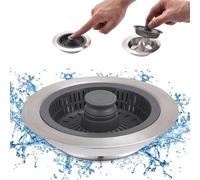 iAnomla Kitchen Sink Strainer, Upgraded 3 In 1 Pop Up Sink Drainer Plug, Kitchen Sink Strainer And Stopper Combo, Stainless-Wrap Shell, Anti-Clogging And Prevent Odors-Sinks Depth > 30mm (Brushed)
