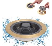 iAnomla Kitchen Sink Strainer, Upgraded 3 In 1 Pop Up Sink Drainer Plug, Kitchen Sink Strainer And Stopper Combo, Stainless-Wrap Shell, Anti-Clogging And Prevent Odors-Sinks Depth > 30mm (Gold)