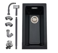 iAnomla Quartz Kitchen Sink, 25x45cm/10x18in, Composite Inset/Undermount Kitchen Small Black Sink Waste Kit,Single Bowl Commercial with Overflow, Suitable for Workstation