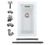 iAnomla Quartz Kitchen Sink, 25x45cm/10x18in, Composite Inset/Undermount Kitchen Small White Sink Waste Kit,Single Bowl Commercial with Overflow, Suitable for Workstation