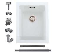iAnomla Quartz Kitchen Sink 30x40cm/12x16 in, Composite Inset/Undermount Kitchen Small White Sink Waste Kit,Single Bowl Commercial with Overflow, Suitable for Workstation