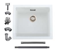 iAnomla Quartz White Kitchen Sink, 50x45cm/19x17in, Composite Inset/Undermount Kitchen Sink Waste Kit,Single Bowl Commercial with Overflow, Suitable for Workstation