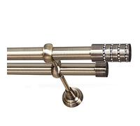 IANPAV METAL DOUBLE CURTAIN POLE RAIL ROD SET 25/25mm Antique Brass, Bedroom[ROSETTI CRYSTAL,100 cm (39,4 in)]