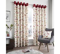 Ians Emporium 1 Pair Of Bella Floral/Leaf Design Eyelet Ring Top Lined Curtains RED - 46" W X 72" L - Curtains At Home