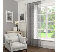 Ians Emporium 1 x ARIANA Sparkly Sequins Glittery Embroidered Flower Voile Slot Top Net Panel - GREY - 55" W X 72" L - Curtains At Home