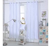 Ians Emporium Glitter Diamante White Voile Curtains - Ring top Eyelet Faux Silk Curtain Panel (x1) ~ 54" (138cm) Drop - Curtains At Home